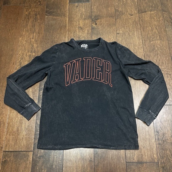 Star Wars Mens Darth Vader Long Sleeve Shirt Black Size Medium Acid‎ Wash - Picture 1 of 7